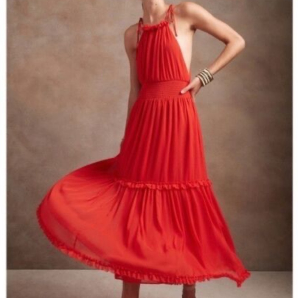 Banana Republic chiffon halter maxi dress